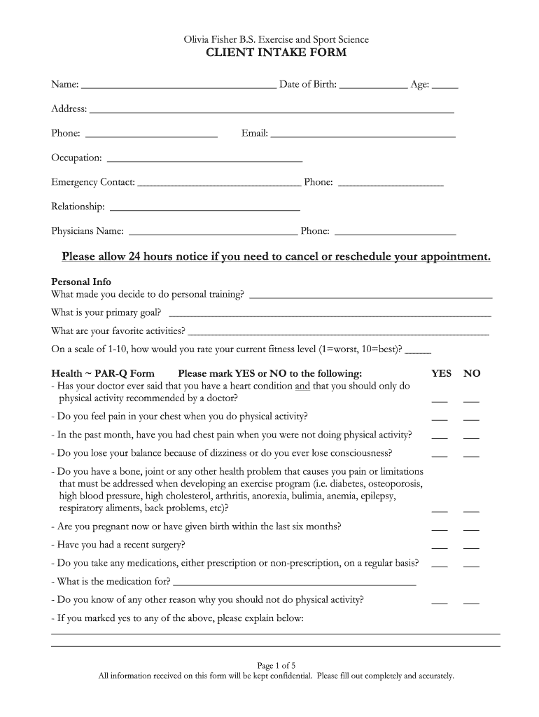 Exercise Intake Form