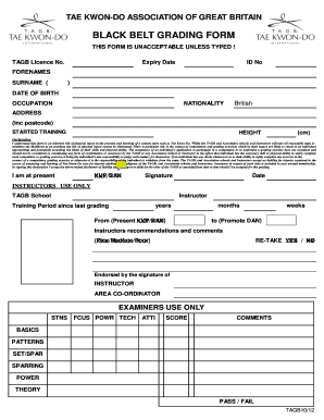 BLACK BELT GRADING FORM TAGB Tagb