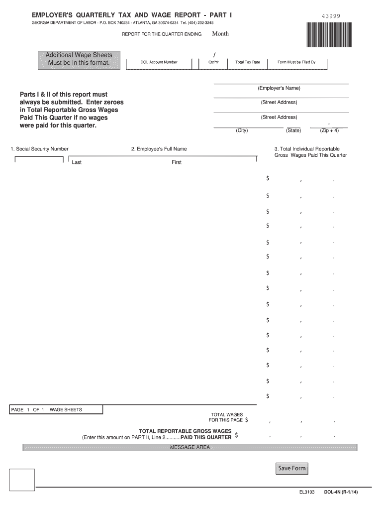  EMPLOYER39S QUARTERLY BTAXb and BWAGE REPORTb PART I Bb 2014-2024