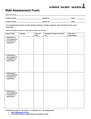 Risk Assessment Form Science Victoria