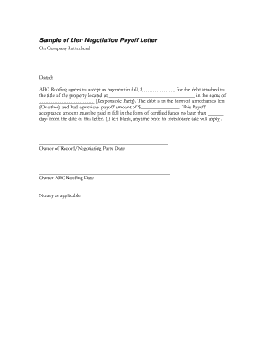 Lien Payoff Letter Template  Form