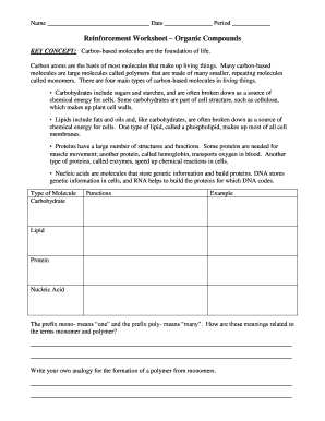 Organic Compounds Worksheet Answers  Form