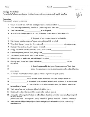 Printable Ecosystem Worksheets PDF  Form
