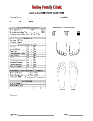 ANNUAL DIABETES FOOT EXAM BFORM Patient39sb Name Exam Bb