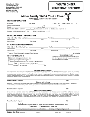 YOUTH CHEER REGISTRATION FORM Miller Family YMCA Youth Cheer Sevymca