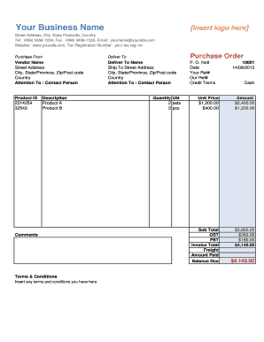 Your Business Name Purchase Order Template  Form