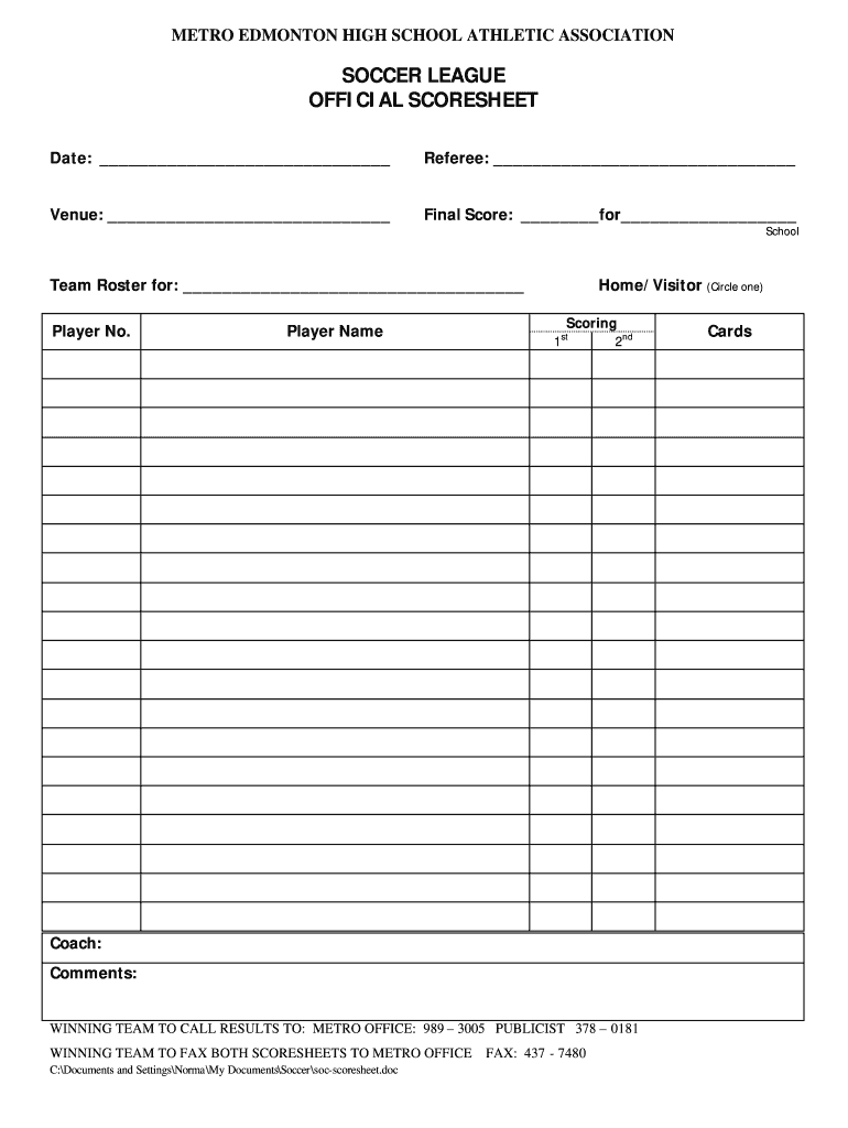 Fillable Soccer Game Sheets  Form