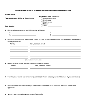 School Sheet Letter Recommendation  Form