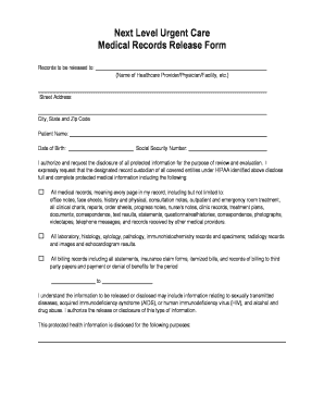 Request Medical Records Urgent Care  Form