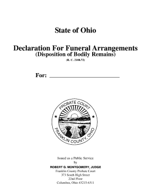 State of Ohio Declaration for Funeral Arrangements  Form