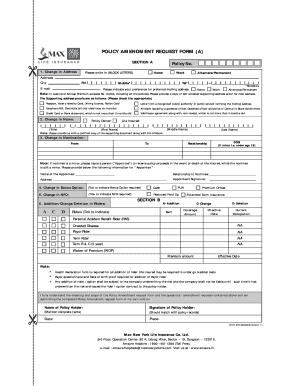 Max Life Policy Amendment Form