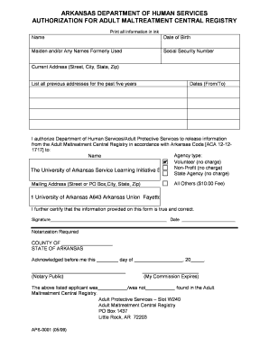 Arkansas Adult Maltreatment Check  Form