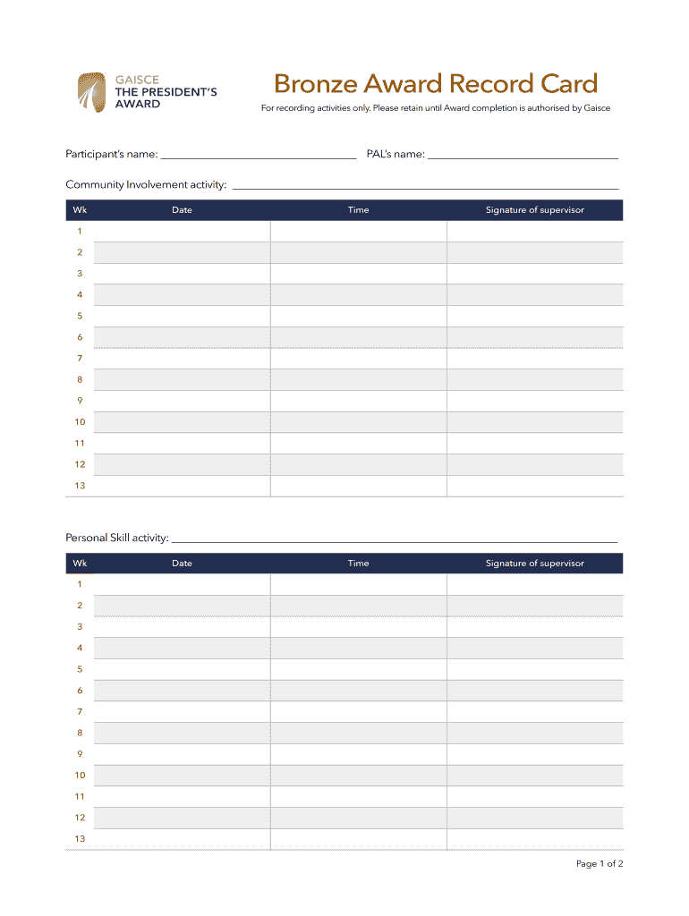 Bronze Gaisce Award  Form