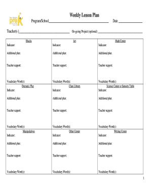 Nm Prek Lesson Plan Template  Form