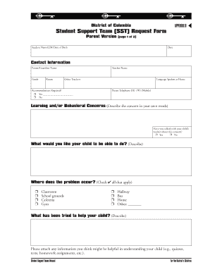District of Columbia Student Support Team SST Request Form Dcsig