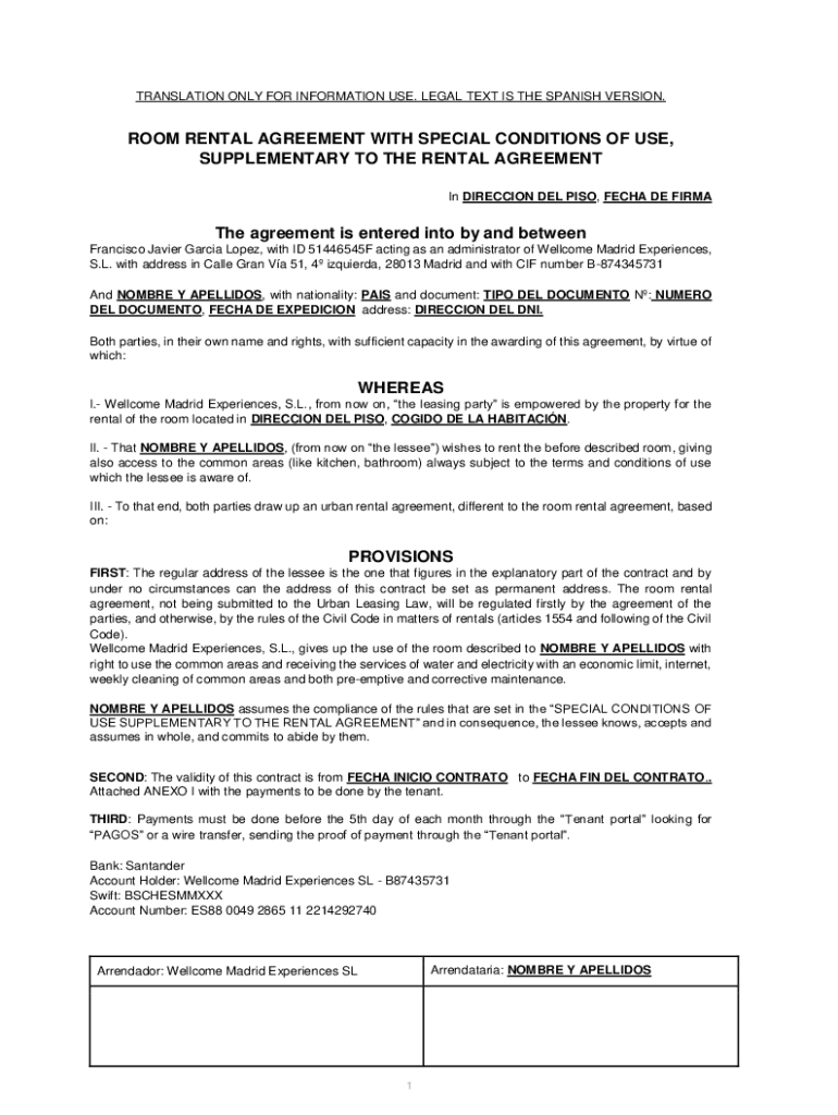 Rental Contract Template In Spanish