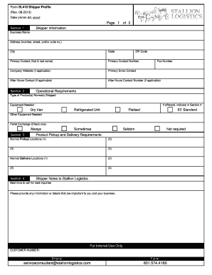 Sample Shipper Profile  Form