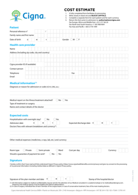 Cost Estimate Bformb Cigna