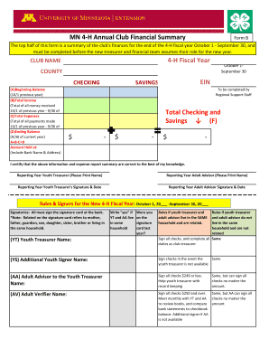 MN 4 H Annual Club Financial Summary Form B Extension Umn