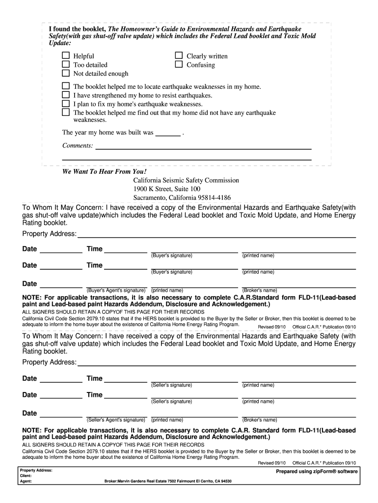 California Combined Hazards Booklet PDF  Form