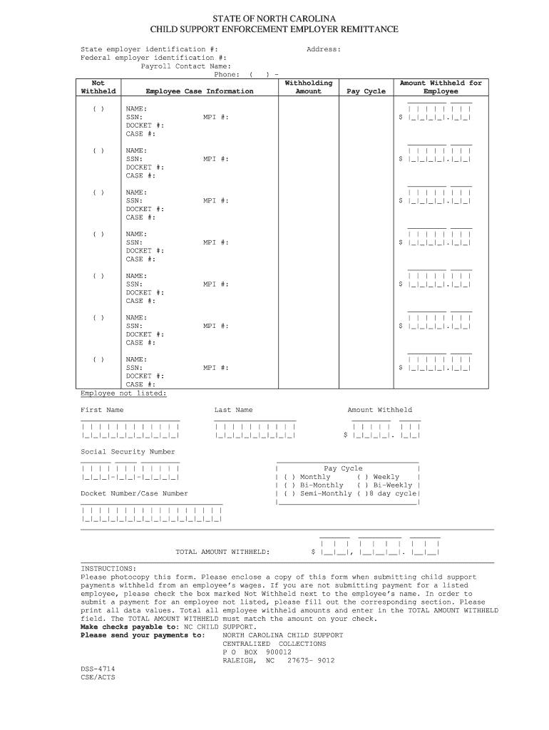 Child Support Employer Remittance Sample  Form