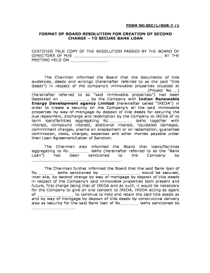 Board Resolution for Creation of Charge  Form