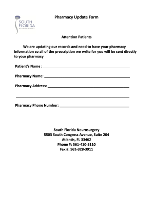 Pharmacy Update Form Southfloridaneurosurgerycom