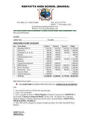 Kenyatta High School Mahiga Fee Structure  Form