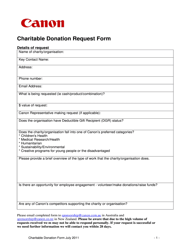 Canon Donation Request  Form