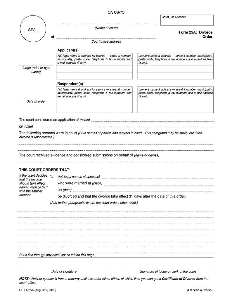 Divorce Order Form 25a