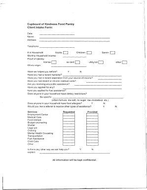 Food Pantry Intake Form