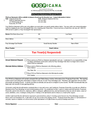 Tropicana Evansville Win Loss Statement  Form