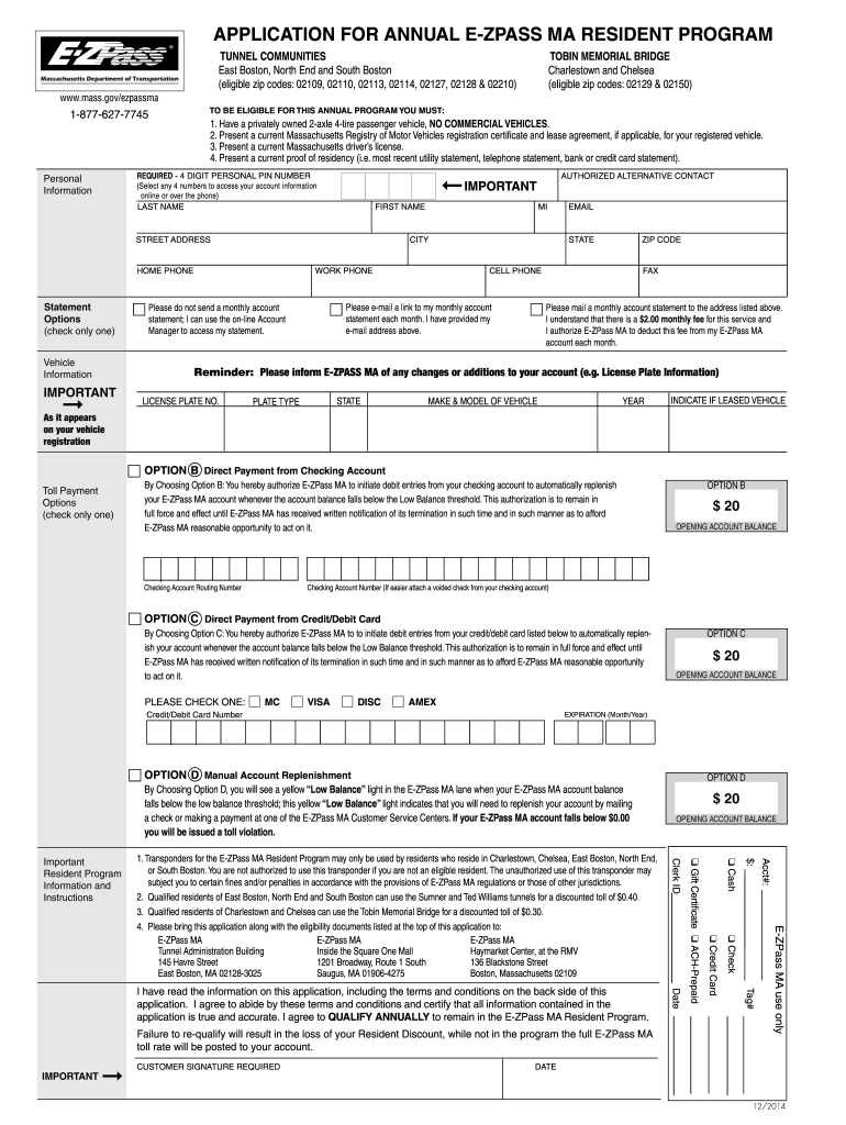 Ez Pass East Boston  Form