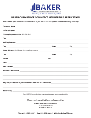 BAKER CHAMBER of COMMERCE MEMBERSHIP APPLICATION  Form