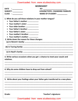 Changing Family Worksheet  Form