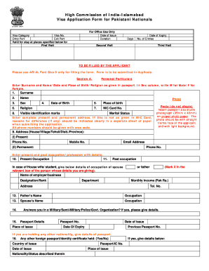 High Commission of India Islamabad Visa Application Form