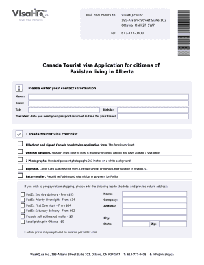 Canada Visit Visa Form for Pakistan PDF