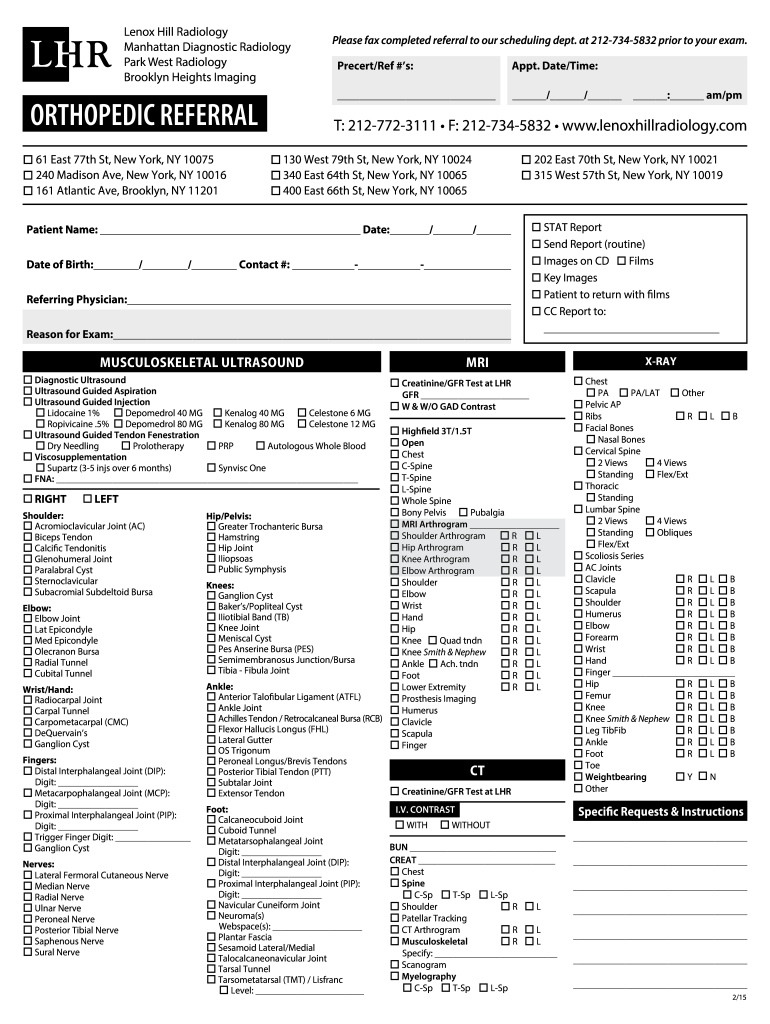 Lenox Hill Radiology Referral Form PDF