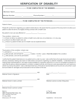 VERIFICATION of DISABILITY ABC Financial  Form