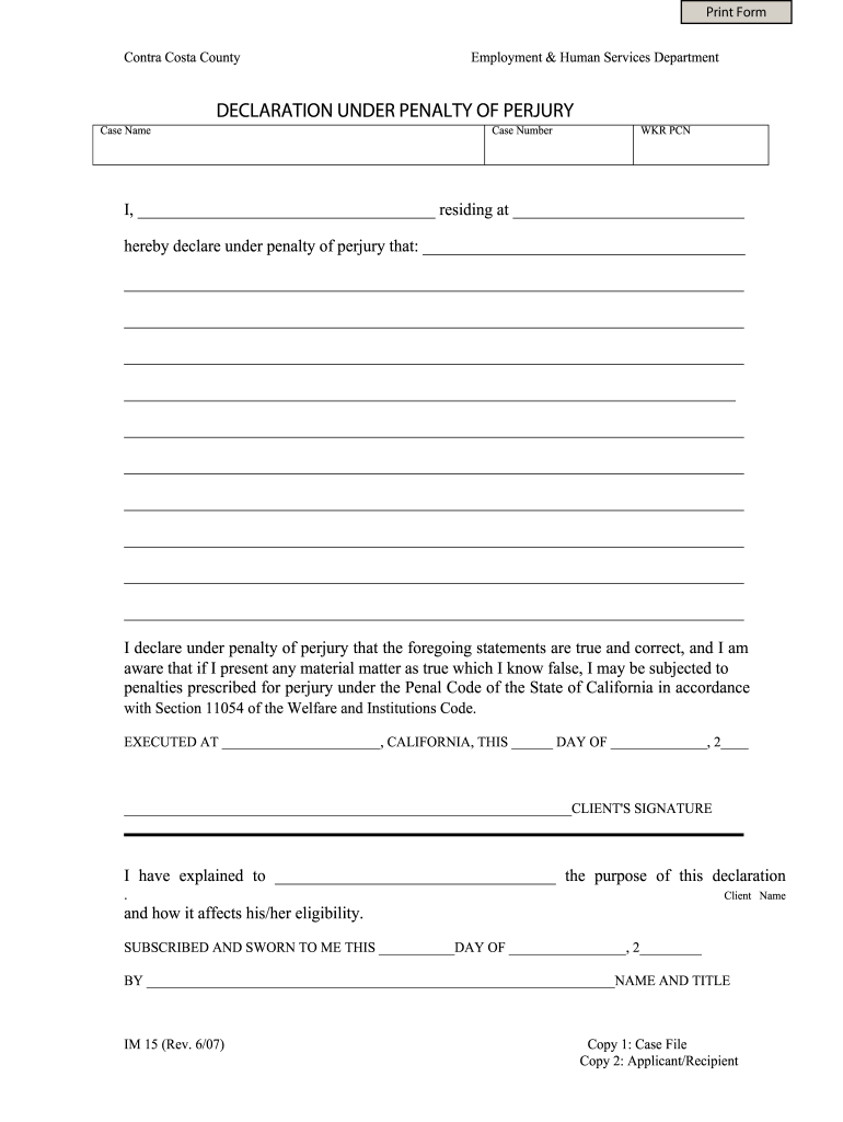 Declaration under Penalty of Perjury California Sample  Form