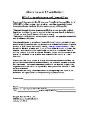 HIPAA Acknowledgement and Consent Form
