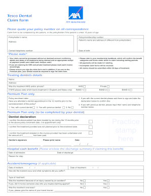 Tesco Dental Insurance Claim Form