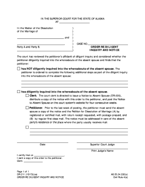 DR 211 Order Re Diligent Inquiry and Notice 1 15 Domestic Relations Form