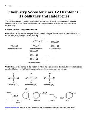 Notes of Haloalkanes and Haloarenes Class 12 PDF  Form
