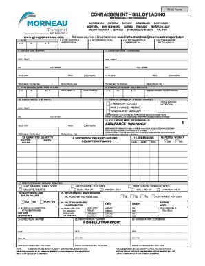 Morneau Transport Bill of Lading  Form