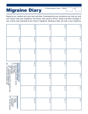 Printable Printable Migraine Diary Worksheets  Form
