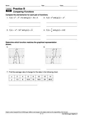 Lesson 6 3 Comparing Functions Reteach Answer Key  Form