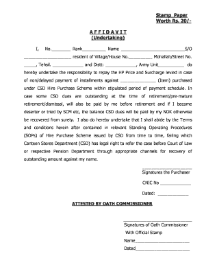 Undertaking Stamp Paper  Form