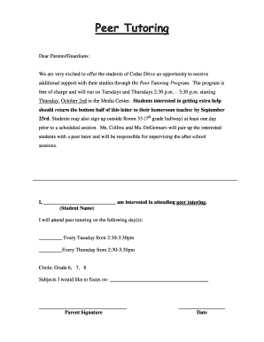 Tutoring Letter to Parents  Form