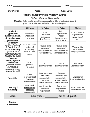 Fashion Show Rubric  Form